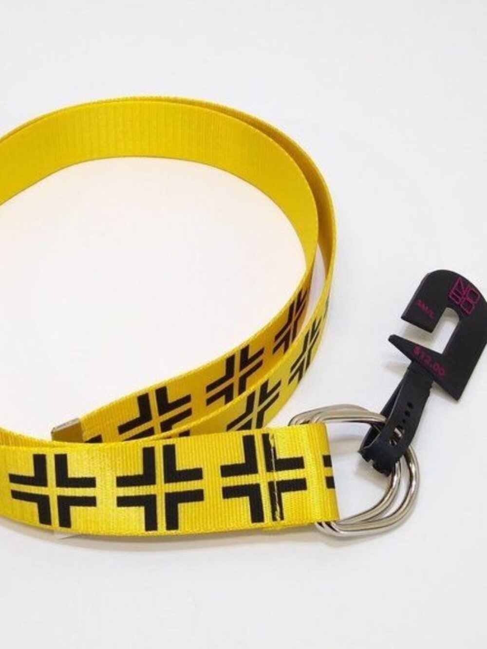 No Boundaries Geometric Print D-Ring Web Belt S/M/L Adjustable Black Yellow NWT